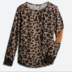Pink Clover Leopard Print Sweater with Elbow Patches